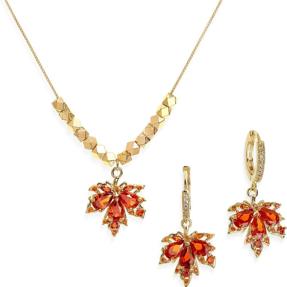 Gold Silver Stud Earrings Pendent Necklace Sets for Women, Dainty Rhinestone Cry